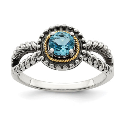 14K/silver Bicolor Shey Couture Sterlingsilber mit 14K Akzente Antikisiert Rund Licht Schweizer Blautopas Ring