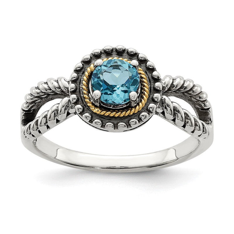 14K/silver Bicolor Shey Couture Sterlingsilber mit 14K Akzente Antikisiert Rund Licht Schweizer Blautopas Ring