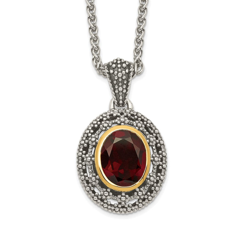 14K/silver Bicolor Shey Couture Sterlingsilber mit 14K Akzente 18 Zoll Antikisiert Oval Granat Halskette