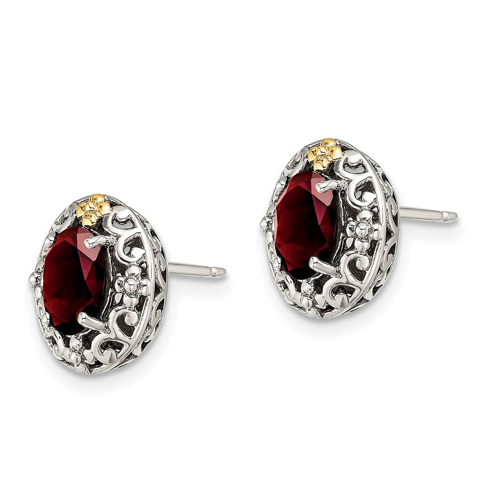14K/silver Bicolor Shey Couture Sterlingsilber mit 14K Akzente Antikisiert Oval Granat Ohrstecker