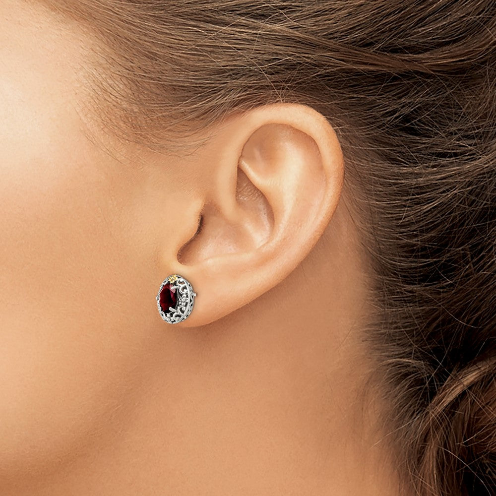14K/silver Bicolor Shey Couture Sterlingsilber mit 14K Akzente Antikisiert Oval Granat Ohrstecker