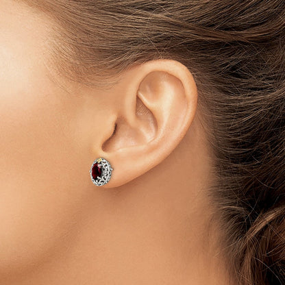 14K/silver Bicolor Shey Couture Sterlingsilber mit 14K Akzente Antikisiert Oval Granat Ohrstecker