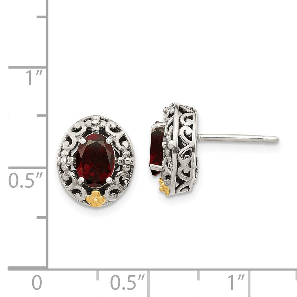 14K/silver Bicolor Shey Couture Sterlingsilber mit 14K Akzente Antikisiert Oval Granat Ohrstecker