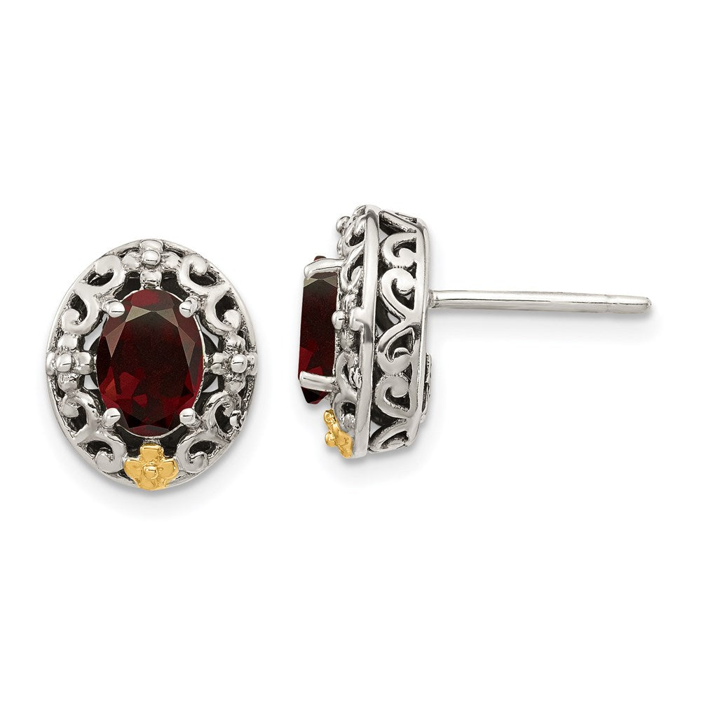 14K/silver Bicolor Shey Couture Sterlingsilber mit 14K Akzente Antikisiert Oval Granat Ohrstecker