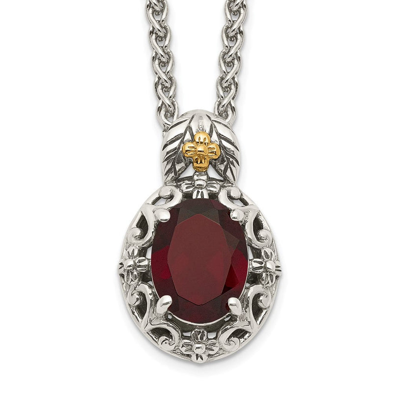 14K/silver Bicolor Shey Couture Sterlingsilber mit 14K Akzente 18 Zoll Antikisiert Oval Granat Halskette