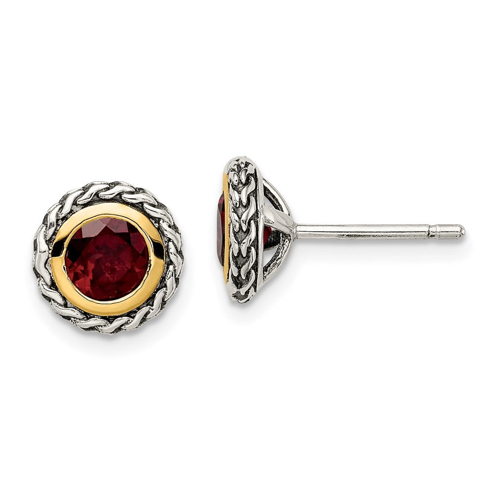14K/silver Bicolor Shey Couture Sterlingsilber mit 14K Akzente Antikisiert Rund Zargenfassung Granat Ohrstecker