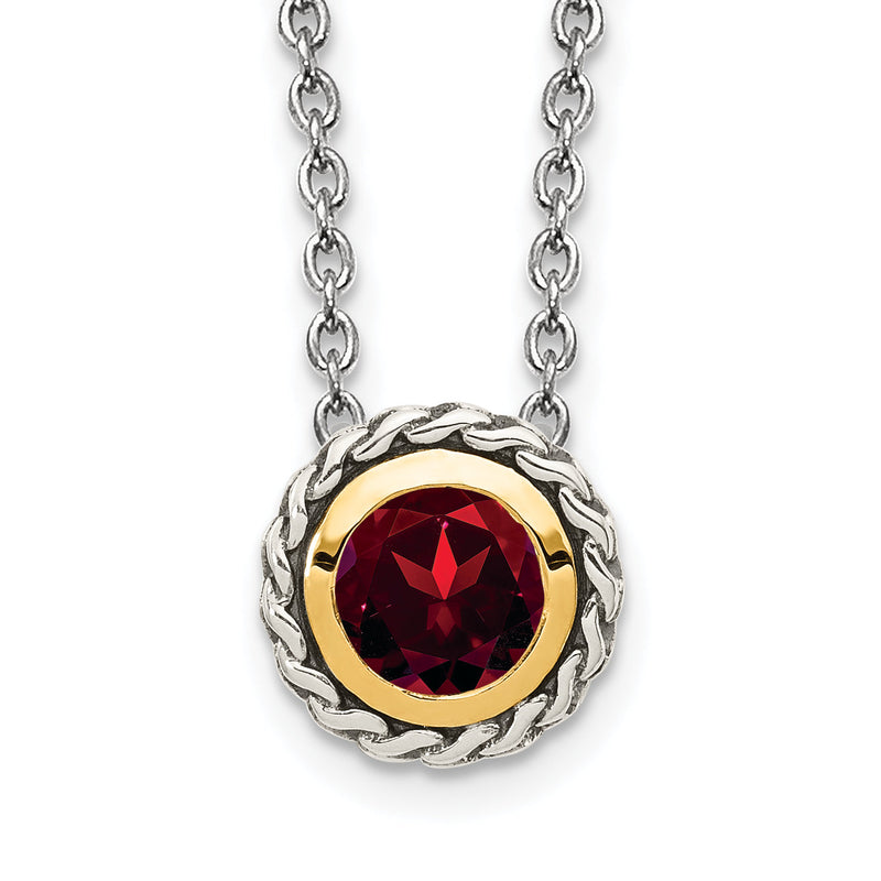 14K/silver Bicolor Shey Couture Sterlingsilber mit 14K Akzente 18 Zoll Antikisiert Rund Zargenfassung Granat Halskette