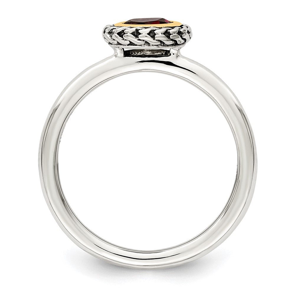 14K/silver Bicolor Shey Couture Sterlingsilber mit 14K Akzente Antikisiert Rund Zargenfassung Granat Ring