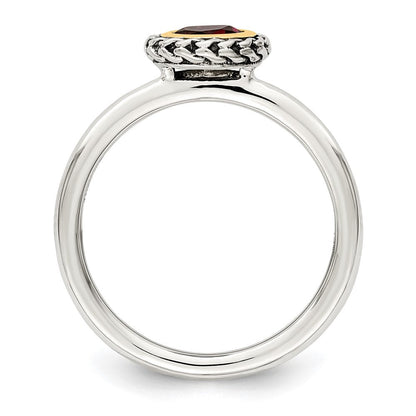 14K/silver Bicolor Shey Couture Sterlingsilber mit 14K Akzente Antikisiert Rund Zargenfassung Granat Ring