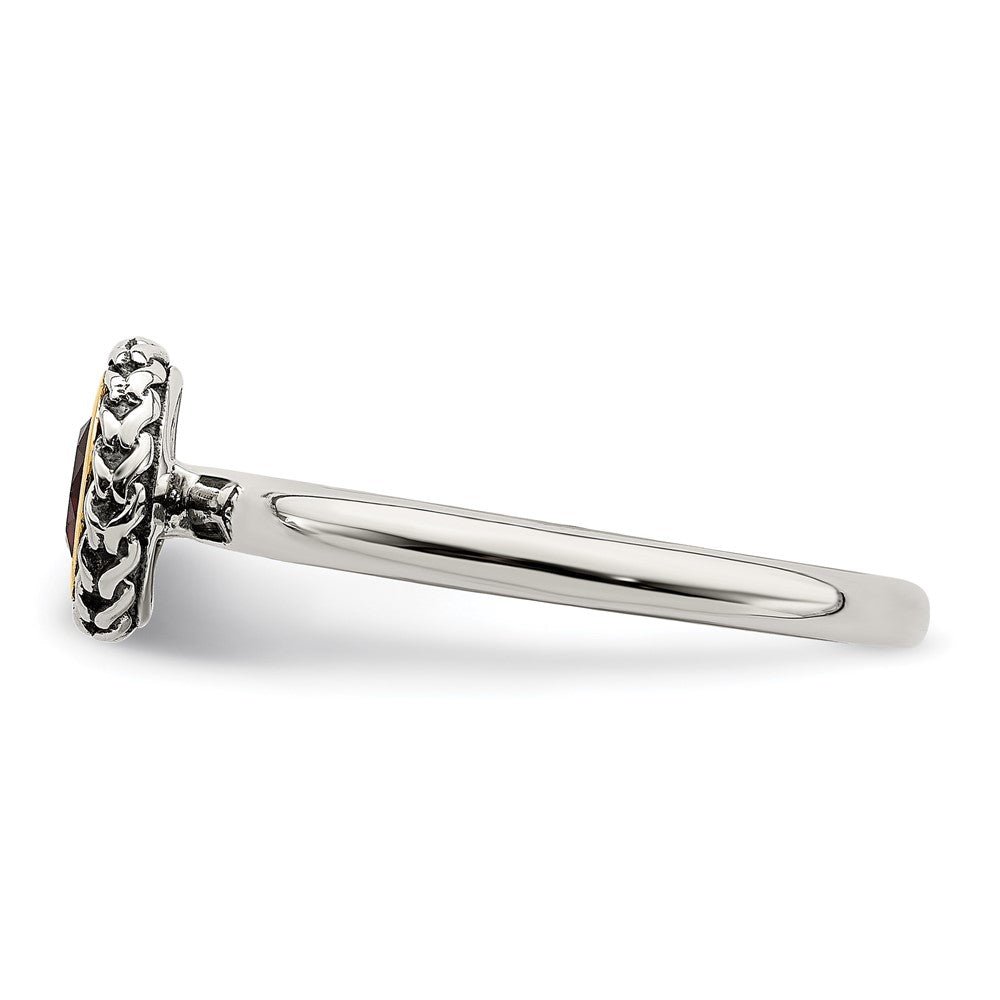14K/silver Bicolor Shey Couture Sterlingsilber mit 14K Akzente Antikisiert Rund Zargenfassung Granat Ring
