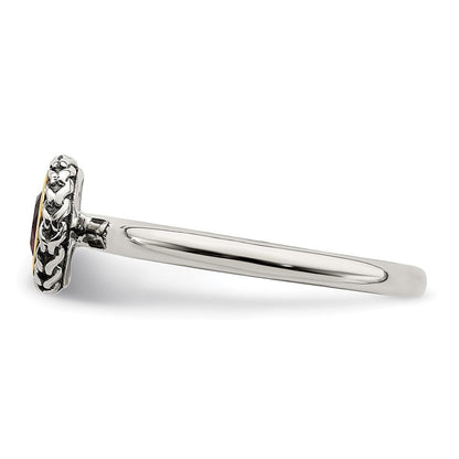 14K/silver Bicolor Shey Couture Sterlingsilber mit 14K Akzente Antikisiert Rund Zargenfassung Granat Ring