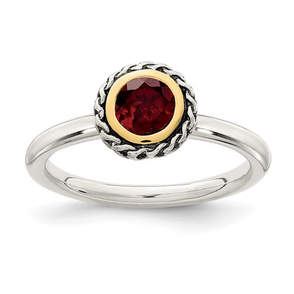 14K/silver Bicolor Shey Couture Sterlingsilber mit 14K Akzente Antikisiert Rund Zargenfassung Granat Ring