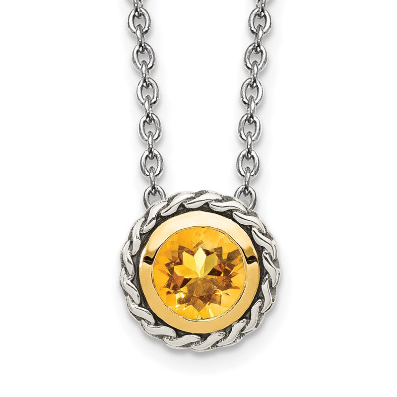14K/silver Bicolor Shey Couture Sterlingsilber mit 14K Akzente 18 Zoll Antikisiert Rund Zargenfassung Citrin Halskette