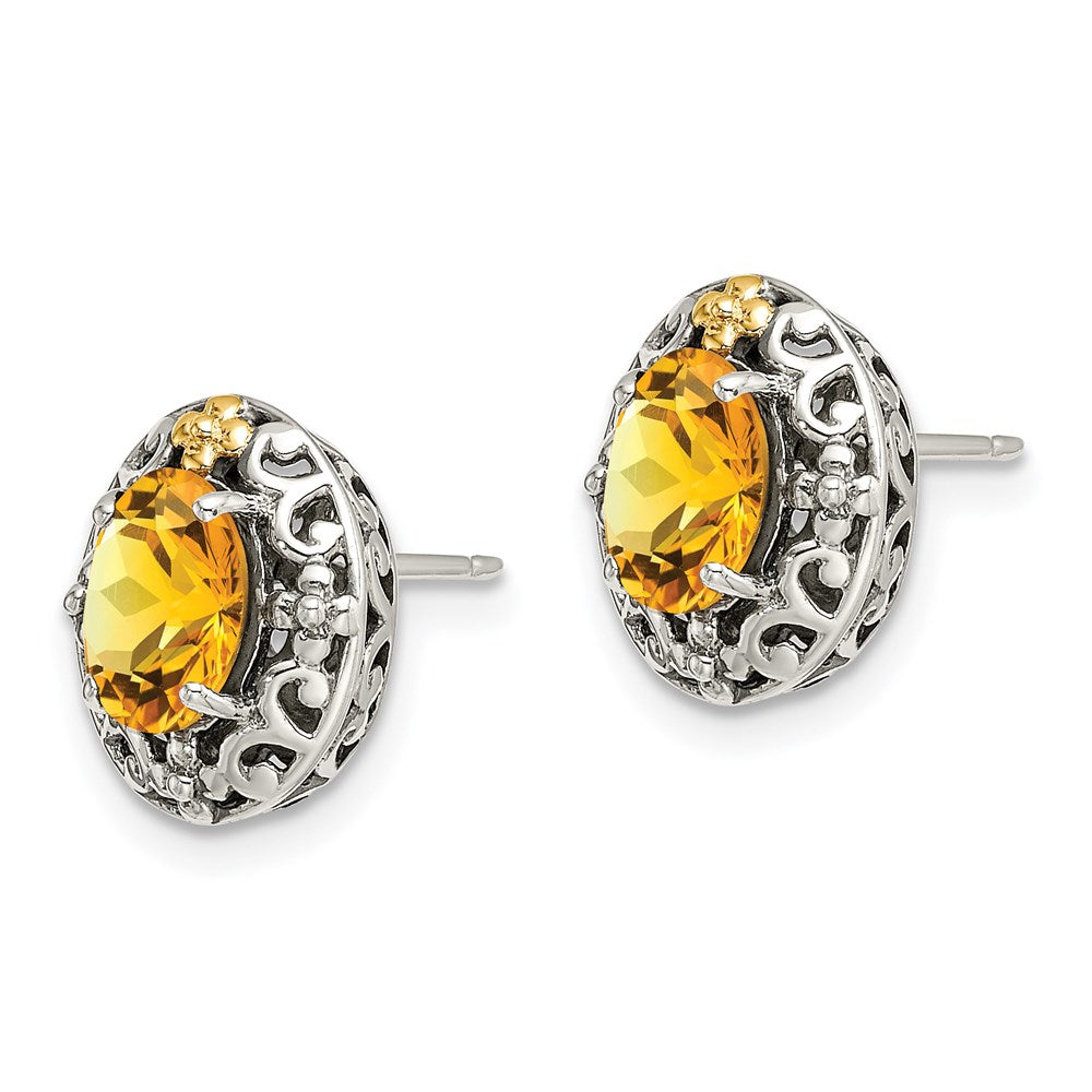 14K/silver Bicolor Shey Couture Sterlingsilber mit 14K Akzente Antikisiert Oval Citrin Ohrstecker