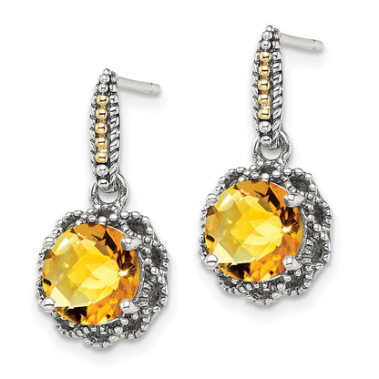 14K/silver Bicolor Shey Couture Sterlingsilber mit 14K Akzente Antikisiert Rund Citrin Ohrringe