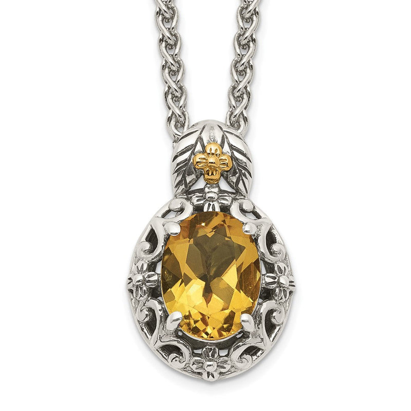 14K/silver Bicolor Shey Couture Sterlingsilber mit 14K Akzente 18 Zoll Antikisiert Oval Citrin Halskette