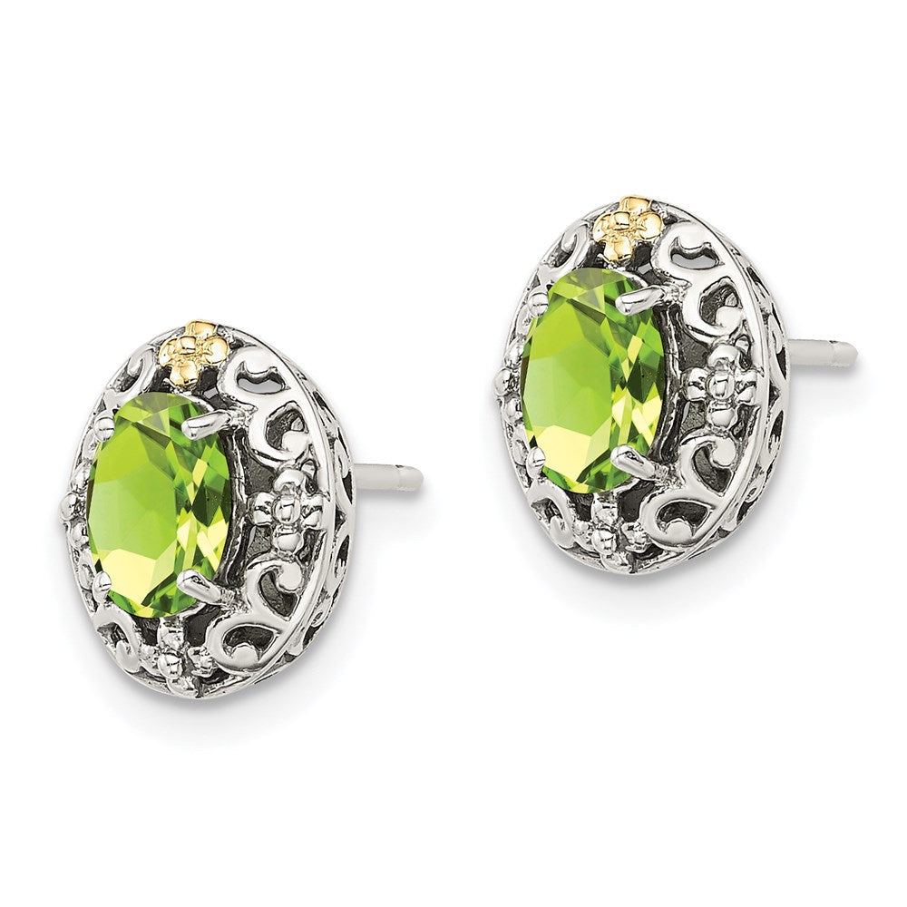 14K/silver Bicolor Shey Couture Sterlingsilber mit 14K Akzente Antikisiert Oval Peridot Ohrstecker