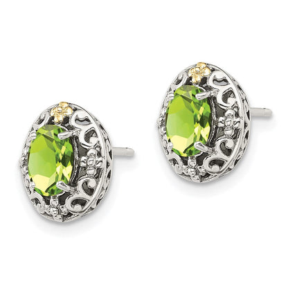 14K/silver Bicolor Shey Couture Sterlingsilber mit 14K Akzente Antikisiert Oval Peridot Ohrstecker