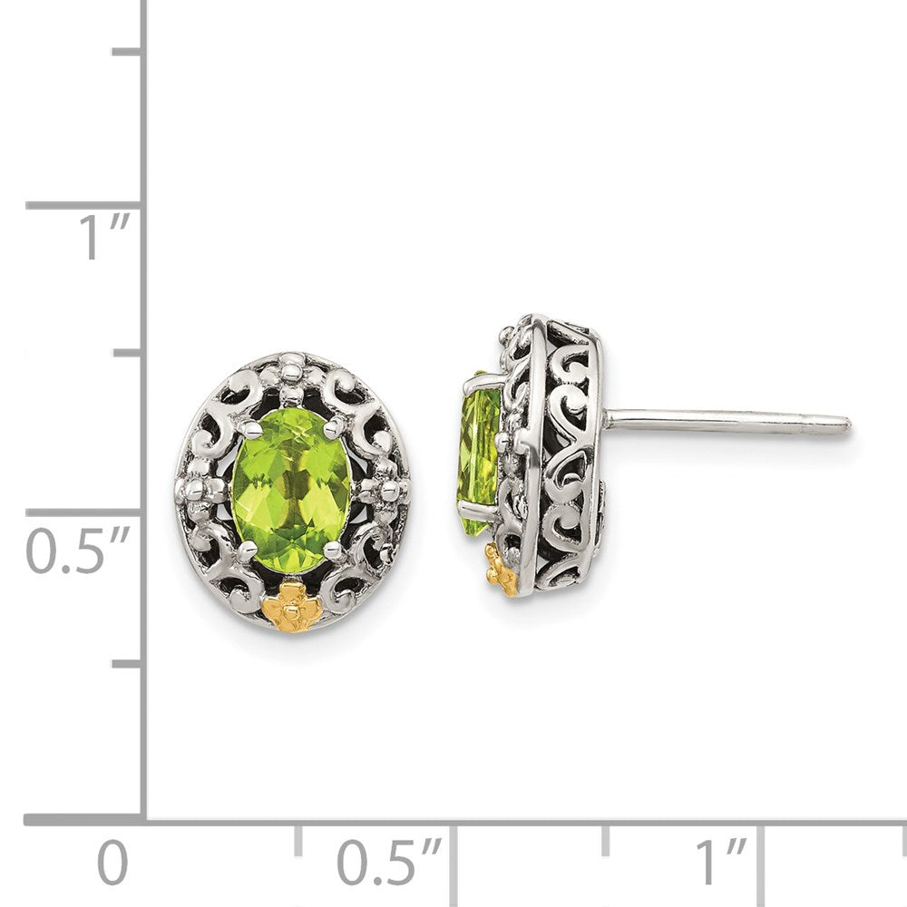 14K/silver Bicolor Shey Couture Sterlingsilber mit 14K Akzente Antikisiert Oval Peridot Ohrstecker