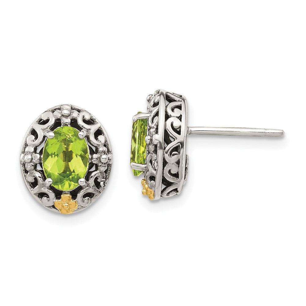 14K/silver Bicolor Shey Couture Sterlingsilber mit 14K Akzente Antikisiert Oval Peridot Ohrstecker