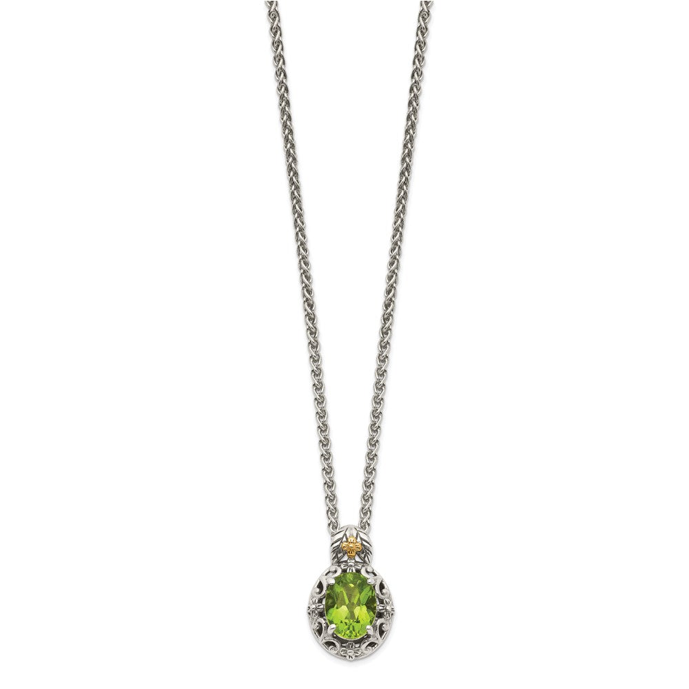 14K/silver Bicolor Shey Couture Sterlingsilber mit 14K Akzente 18 Zoll Antikisiert Oval Peridot Halskette