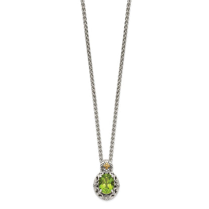 14K/silver Bicolor Shey Couture Sterlingsilber mit 14K Akzente 18 Zoll Antikisiert Oval Peridot Halskette