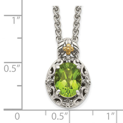 14K/silver Bicolor Shey Couture Sterlingsilber mit 14K Akzente 18 Zoll Antikisiert Oval Peridot Halskette