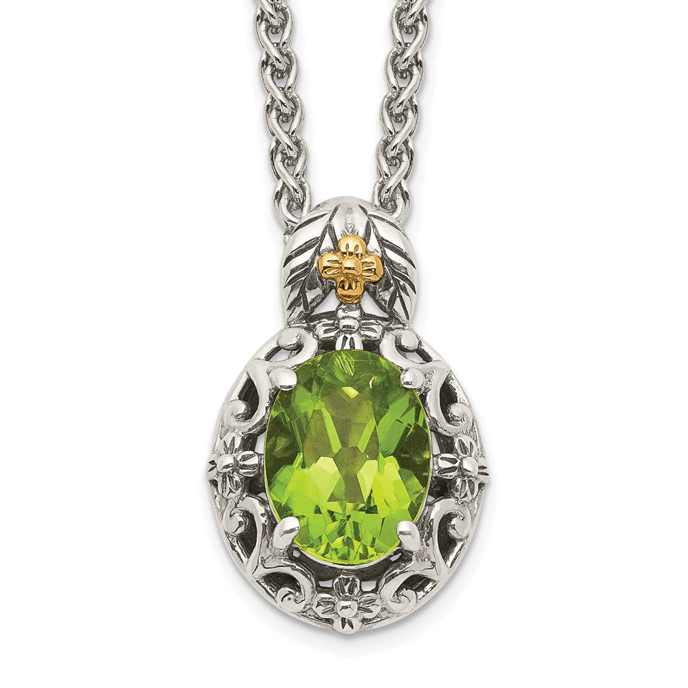 14K/silver Bicolor Shey Couture Sterlingsilber mit 14K Akzente 18 Zoll Antikisiert Oval Peridot Halskette
