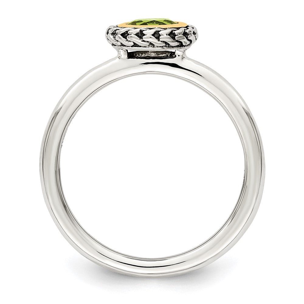 14K/silver Bicolor Shey Couture Sterlingsilber mit 14K Akzente Antikisiert Rund Zargenfassung Peridot Ring