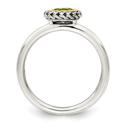 14K/silver Bicolor Shey Couture Sterlingsilber mit 14K Akzente Antikisiert Rund Zargenfassung Peridot Ring