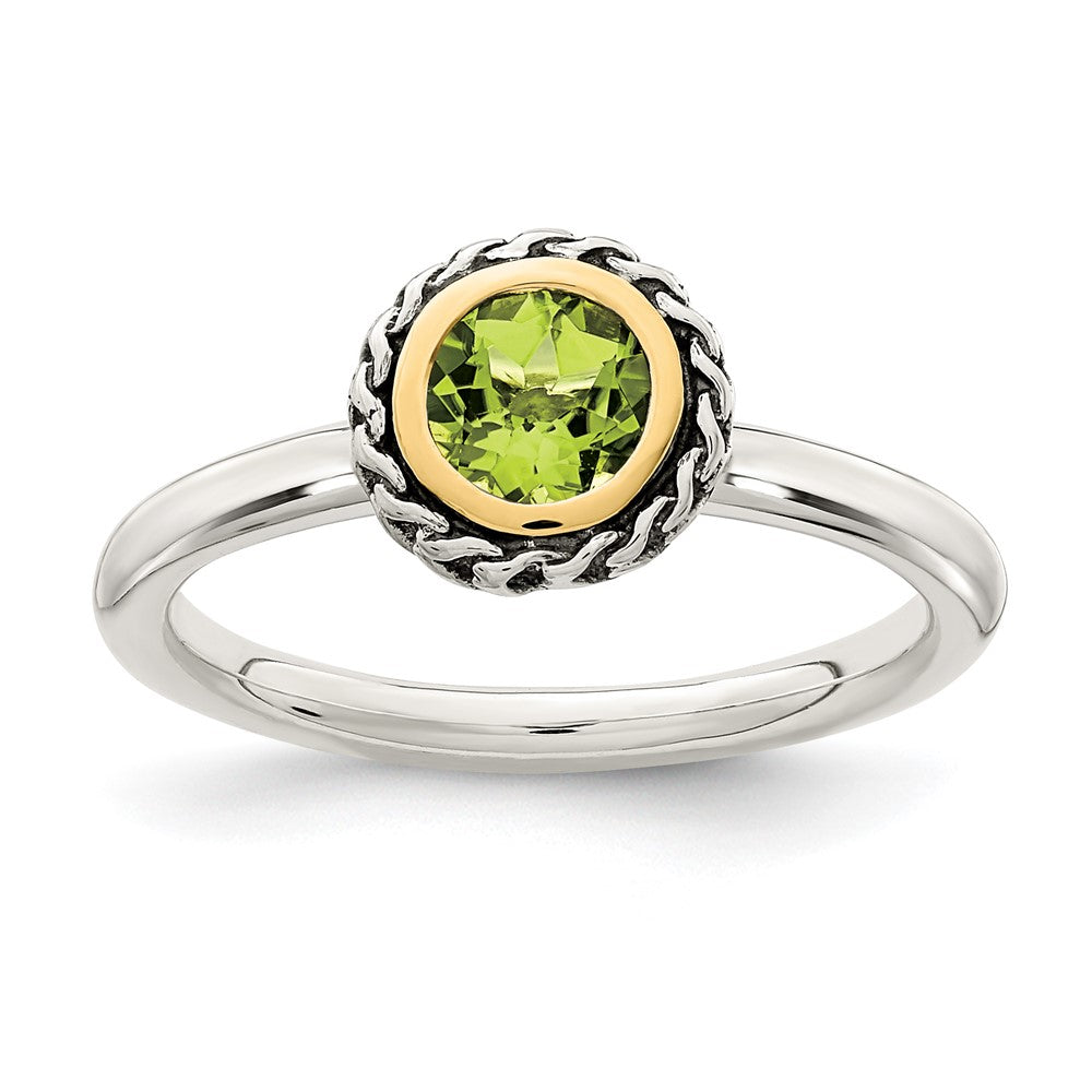 14K/silver Bicolor Shey Couture Sterlingsilber mit 14K Akzente Antikisiert Rund Zargenfassung Peridot Ring