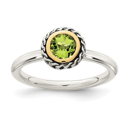 14K/silver Bicolor Shey Couture Sterlingsilber mit 14K Akzente Antikisiert Rund Zargenfassung Peridot Ring