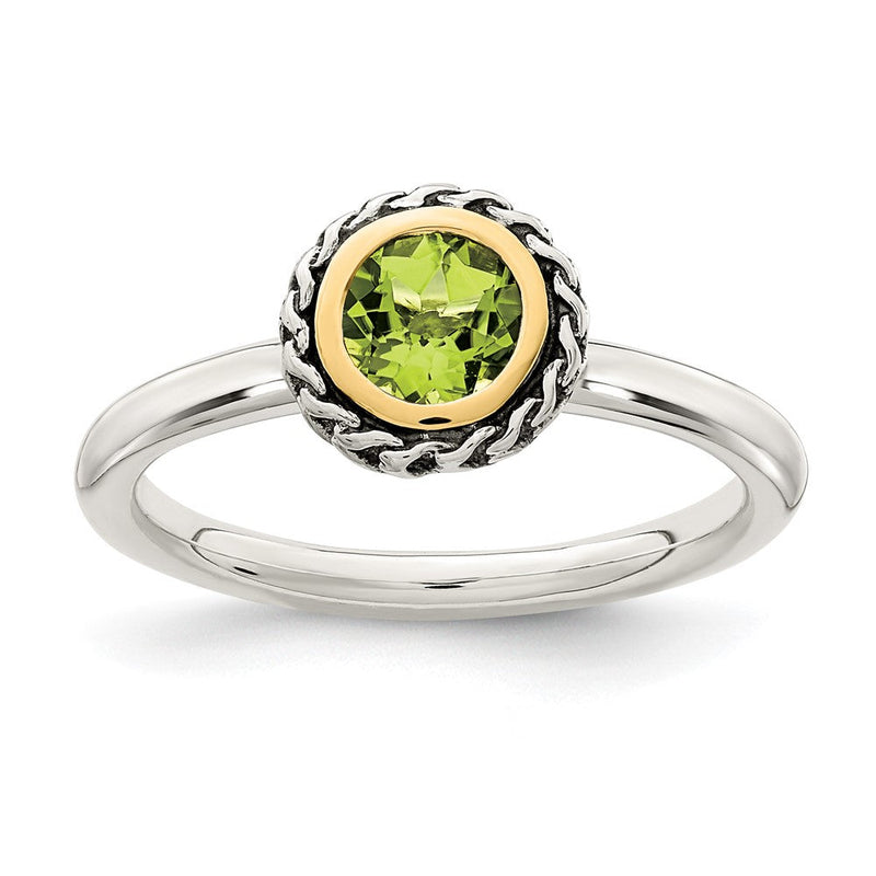14K/silver Bicolor Shey Couture Sterlingsilber mit 14K Akzente Antikisiert Rund Zargenfassung Peridot Ring