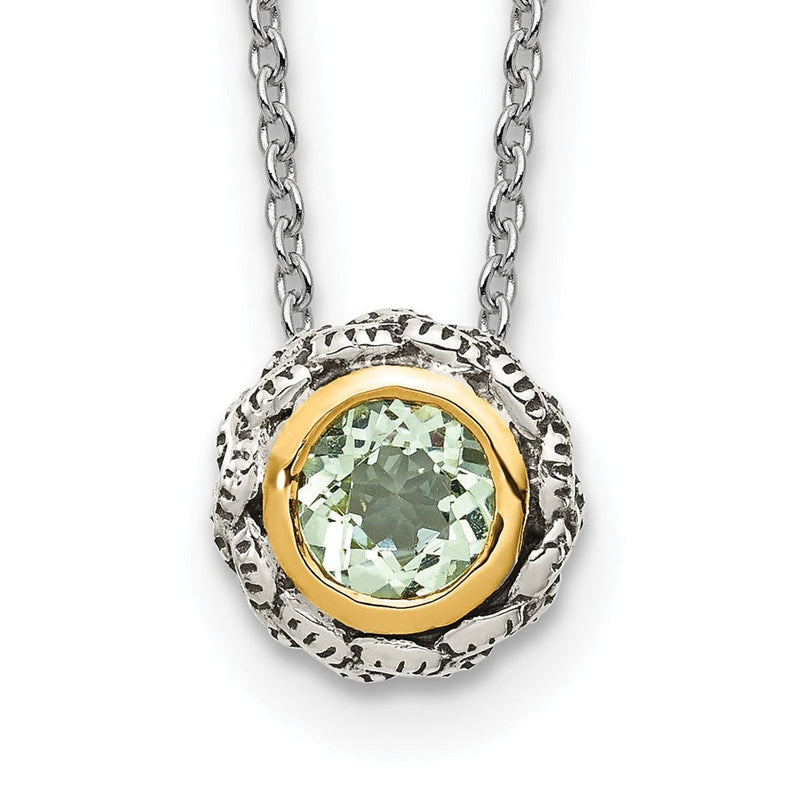 14K/silver Bicolor Shey Couture Sterlingsilber mit 14K Akzente 18 Zoll Antikisiert Rund Zargenfassung Grün Quarz Halskette