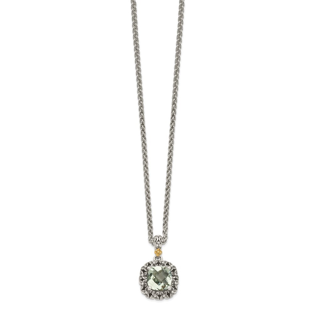 14K/silver Bicolor Shey Couture Sterlingsilber mit 14K Akzente 18 Zoll Antikisiert Kissen Grün Quarz Halskette