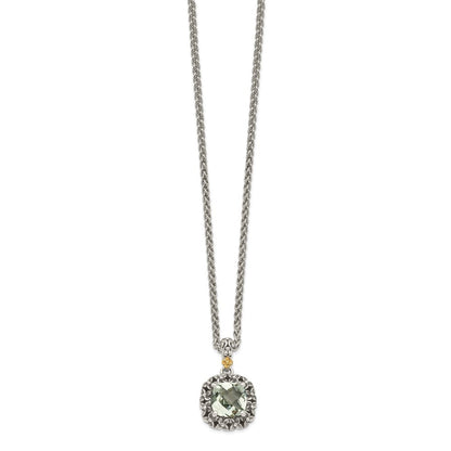 14K/silver Bicolor Shey Couture Sterlingsilber mit 14K Akzente 18 Zoll Antikisiert Kissen Grün Quarz Halskette