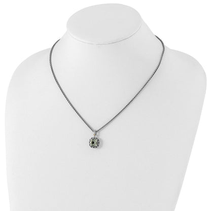 14K/silver Bicolor Shey Couture Sterlingsilber mit 14K Akzente 18 Zoll Antikisiert Kissen Grün Quarz Halskette
