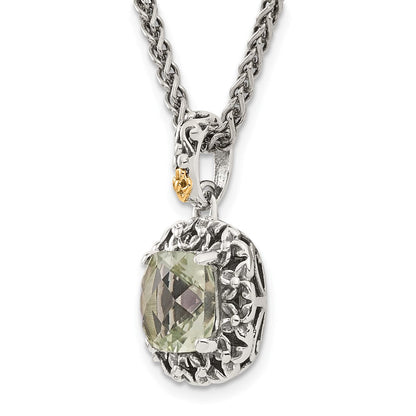 14K/silver Bicolor Shey Couture Sterlingsilber mit 14K Akzente 18 Zoll Antikisiert Kissen Grün Quarz Halskette
