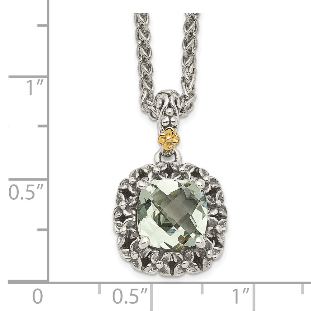 14K/silver Bicolor Shey Couture Sterlingsilber mit 14K Akzente 18 Zoll Antikisiert Kissen Grün Quarz Halskette