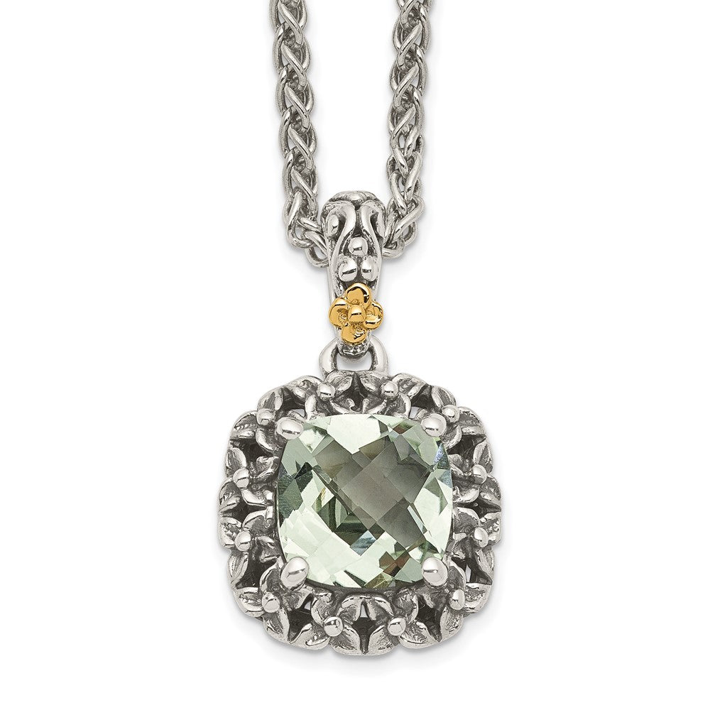14K/silver Bicolor Shey Couture Sterlingsilber mit 14K Akzente 18 Zoll Antikisiert Kissen Grün Quarz Halskette