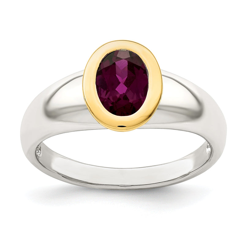 14K/silver Bicolor Shey Couture Sterlingsilber Rhodiniert mit 14K Akzente Oval Zargenfassung Rhodolith Granat Ring