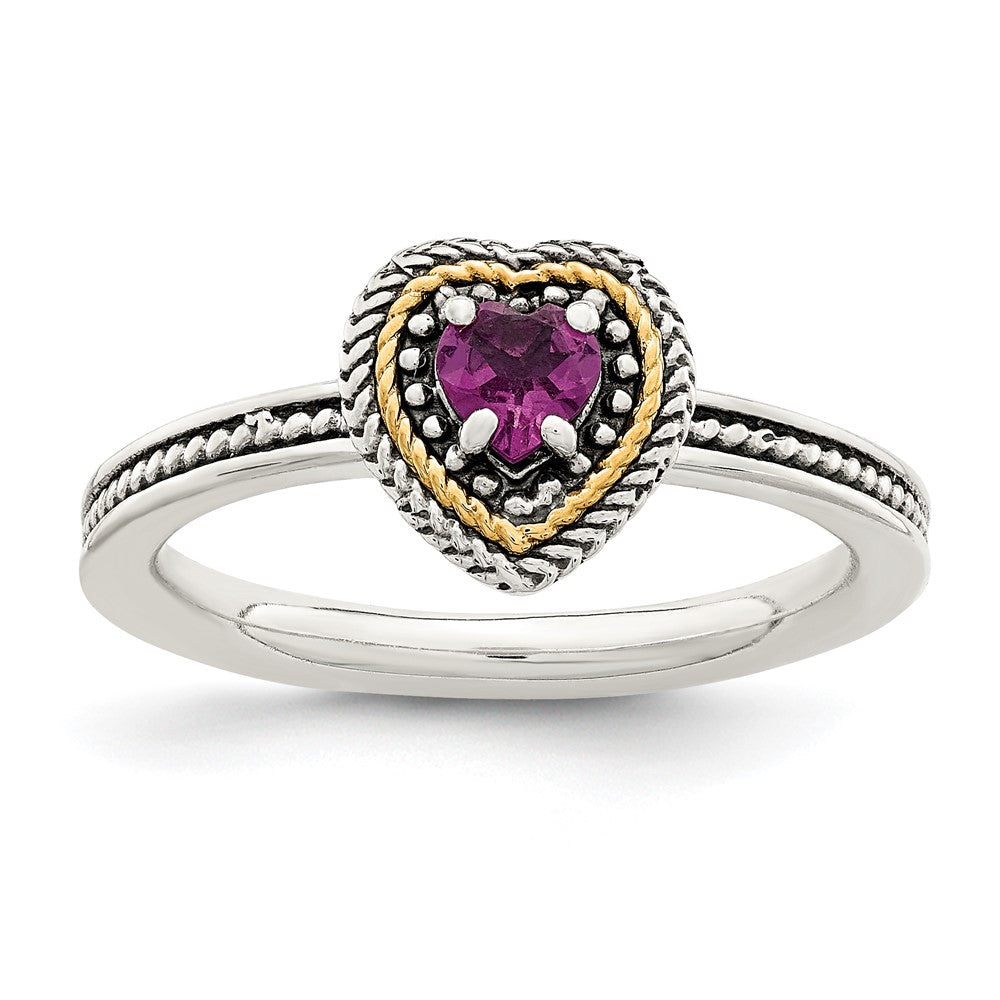 14K/silver Bicolor Shey Couture Sterlingsilber mit 14K Akzente Antikisiert Rhodolith Granat Herz Ring