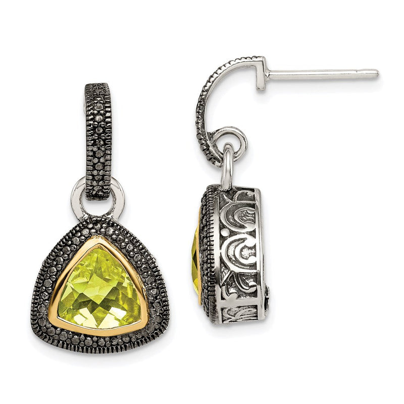 14K/silver Bicolor Shey Couture Sterlingsilber mit 14K Akzente Antikisiert Trillant Zargenfassung Zitrone Quarz Ohrhänger