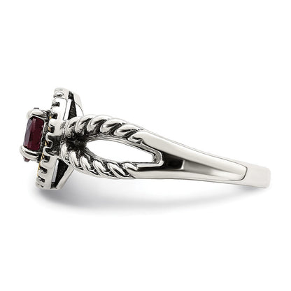 14K/silver Bicolor Shey Couture Sterlingsilber mit 14K Akzente Antikisiert Rund Rhodolith Granat Ring