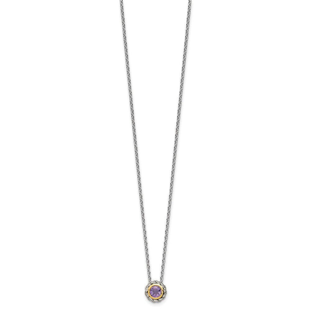 14K/silver Bicolor Shey Couture Sterlingsilber Antikisiert mit 14K Akzente 18 Zoll Rund Zargenfassung Rosa Quarz Halskette