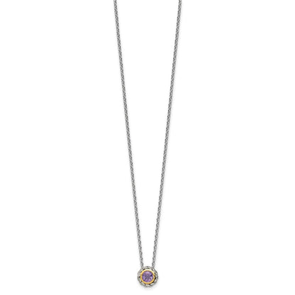 14K/silver Bicolor Shey Couture Sterlingsilber Antikisiert mit 14K Akzente 18 Zoll Rund Zargenfassung Rosa Quarz Halskette