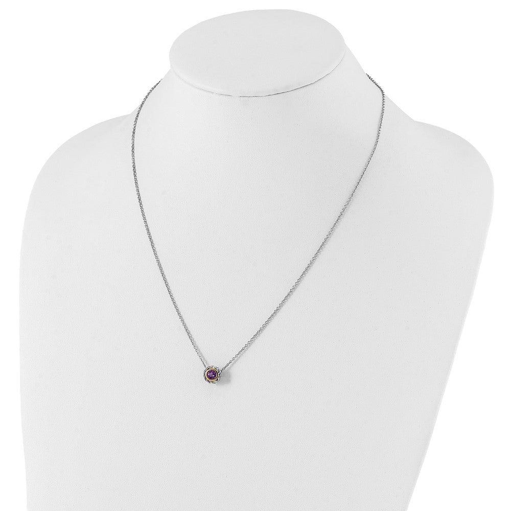 14K/silver Bicolor Shey Couture Sterlingsilber Antikisiert mit 14K Akzente 18 Zoll Rund Zargenfassung Rosa Quarz Halskette