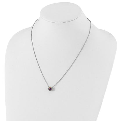 14K/silver Bicolor Shey Couture Sterlingsilber Antikisiert mit 14K Akzente 18 Zoll Rund Zargenfassung Rosa Quarz Halskette