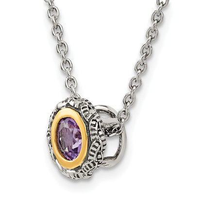 14K/silver Bicolor Shey Couture Sterlingsilber Antikisiert mit 14K Akzente 18 Zoll Rund Zargenfassung Rosa Quarz Halskette