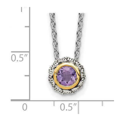 14K/silver Bicolor Shey Couture Sterlingsilber Antikisiert mit 14K Akzente 18 Zoll Rund Zargenfassung Rosa Quarz Halskette